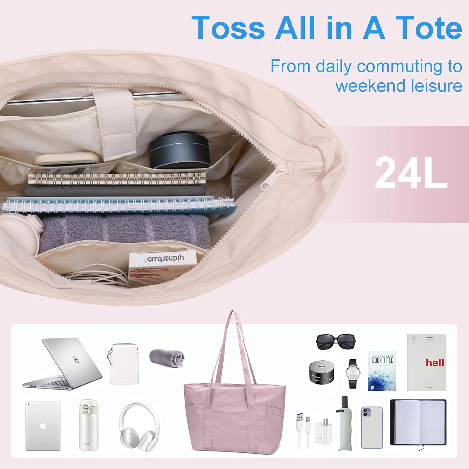 CTWWFS Tote Bag for Women, Travel Essentials Large Tote Bag with Zipper, Top Handle Handbag for Travel, Work - Image 4