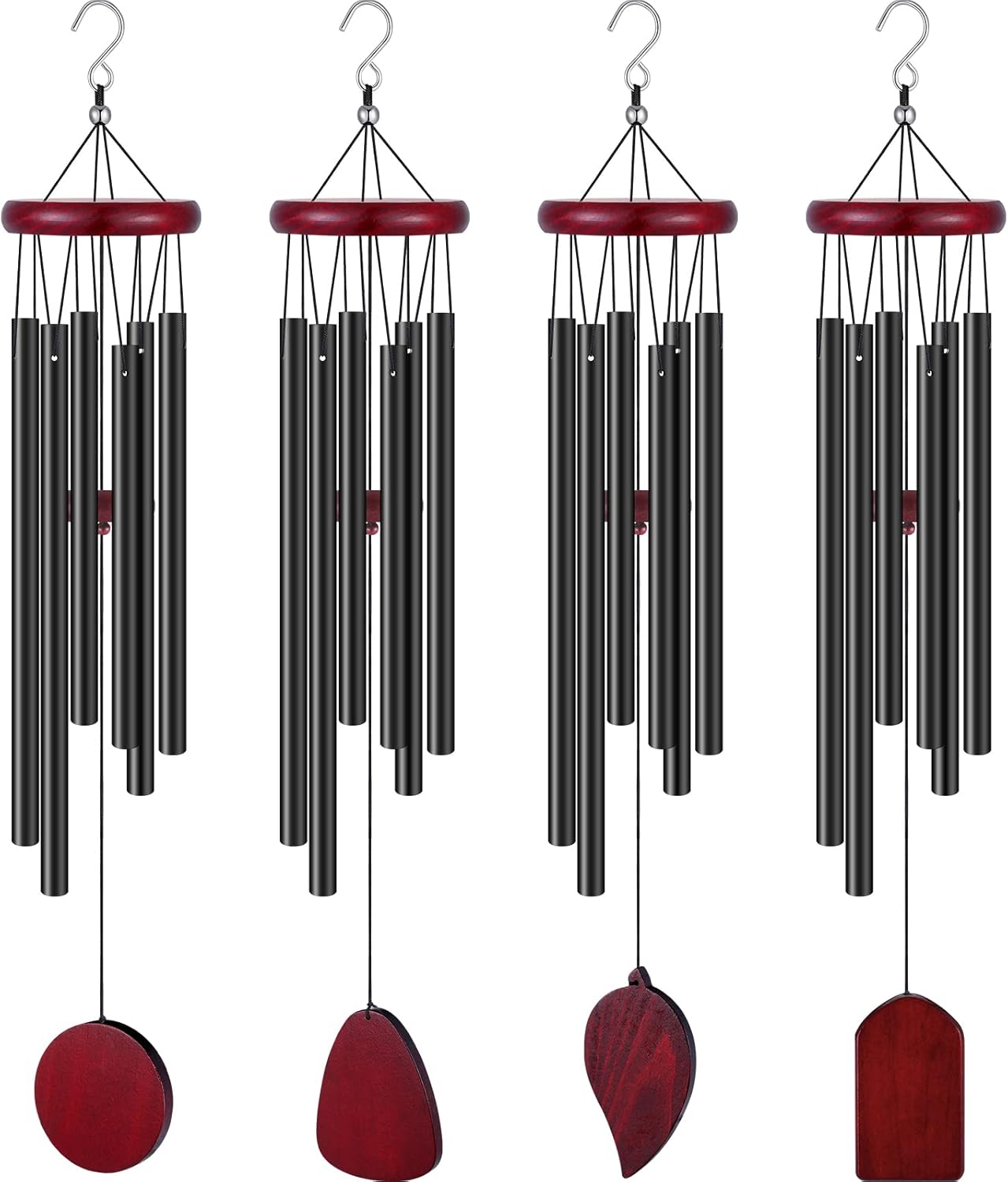 Tatuo 4 Pcs Memorial Wind Chimes 28 Inch Wooden Sympathy Wind Chimes DIY Sympathy Gift for Father's Day Loss of Loved One Bereavement with 6 Aluminum Tube for Indoor Outdoor(Black,Simple Style)