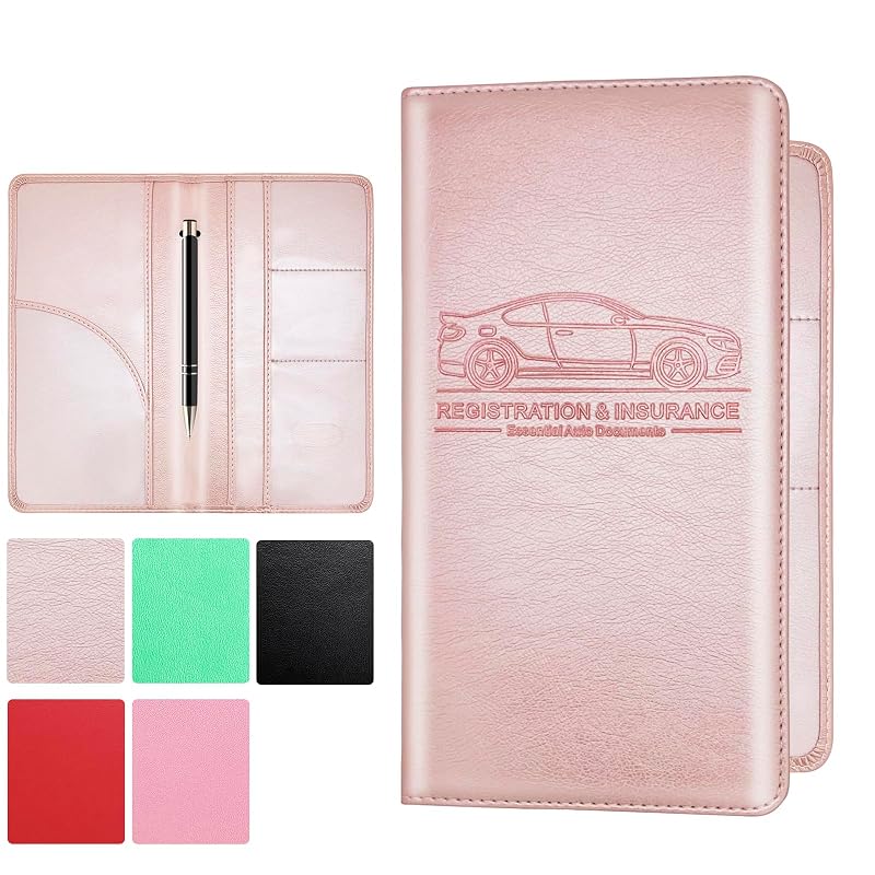 Porta-documentos automotivo PLOJOP em couro para porta-luvas, cartões e documentos, Rose gold, tamanho L