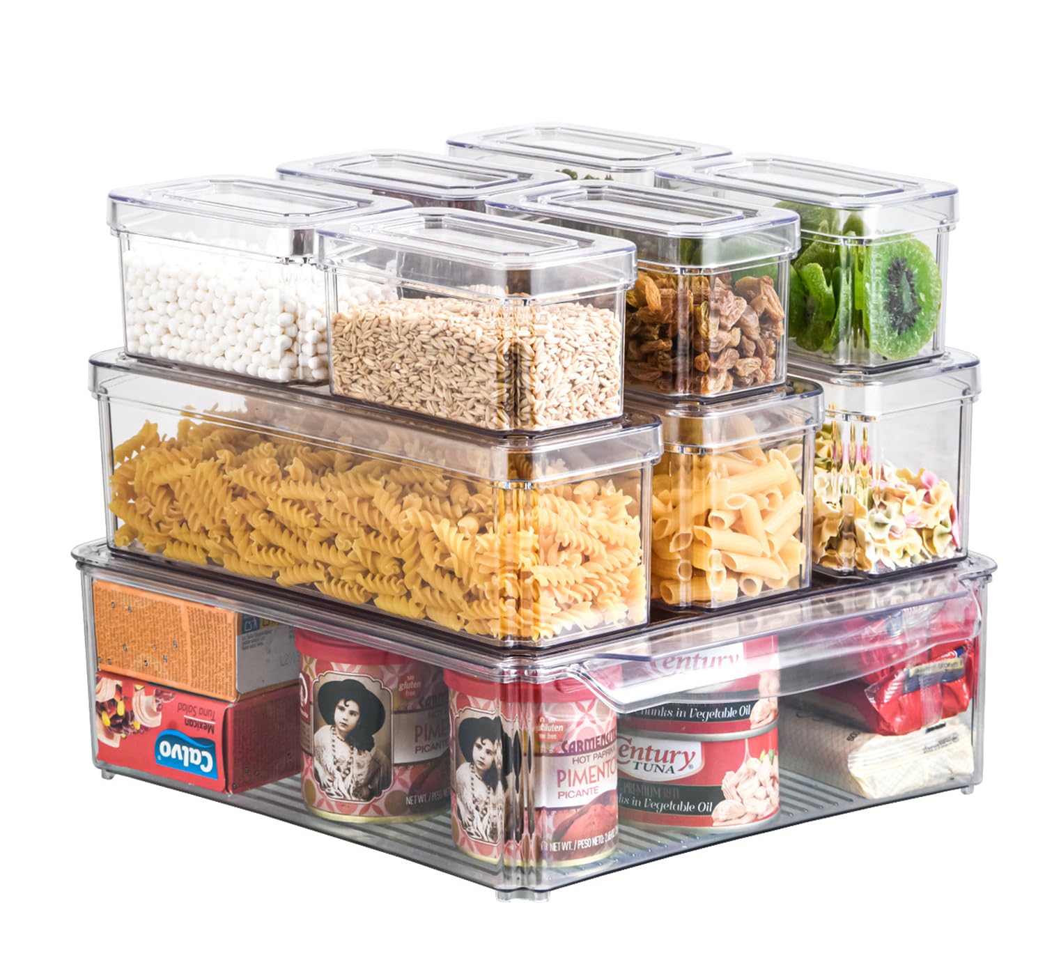 Lydlrum Fridge Organisers with Lids - 10 PCS Stackable Refrigerator Organizer Bins, Multipurpose Clear Plastic Kitchen Fridge Storage Containers for Freezer, Pantry, Cabinet, Drawer