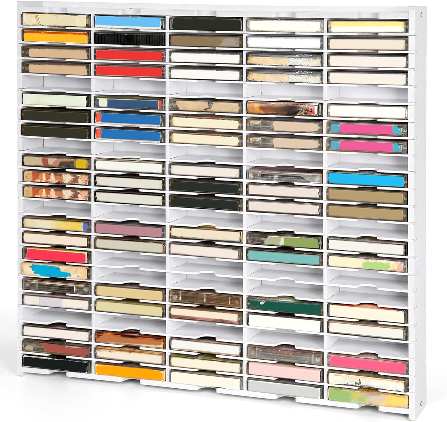 115-Slot Cassette Tape Storage Organizer Rack, Wall Mount Cassette Tape Holder, Audio Cassettes Display Shelf, Ideal Gift for Cassette Collectors