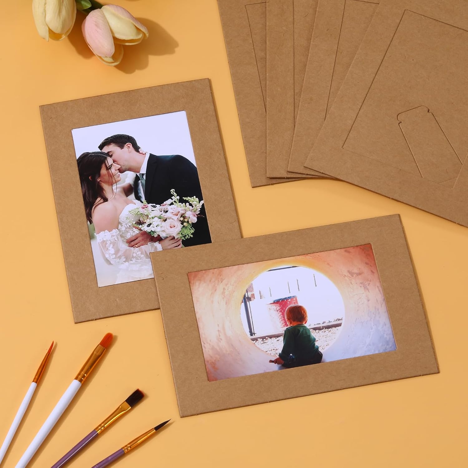 Easy-Insert Paper Picture Frames for 4x6 Photos Bulk Cardboard Photo Frames with Easel Back for Tabletop Display, Classroom DIY Crafts,Birthday,Christmas (Kraft, 4X6 IN - 100CT)