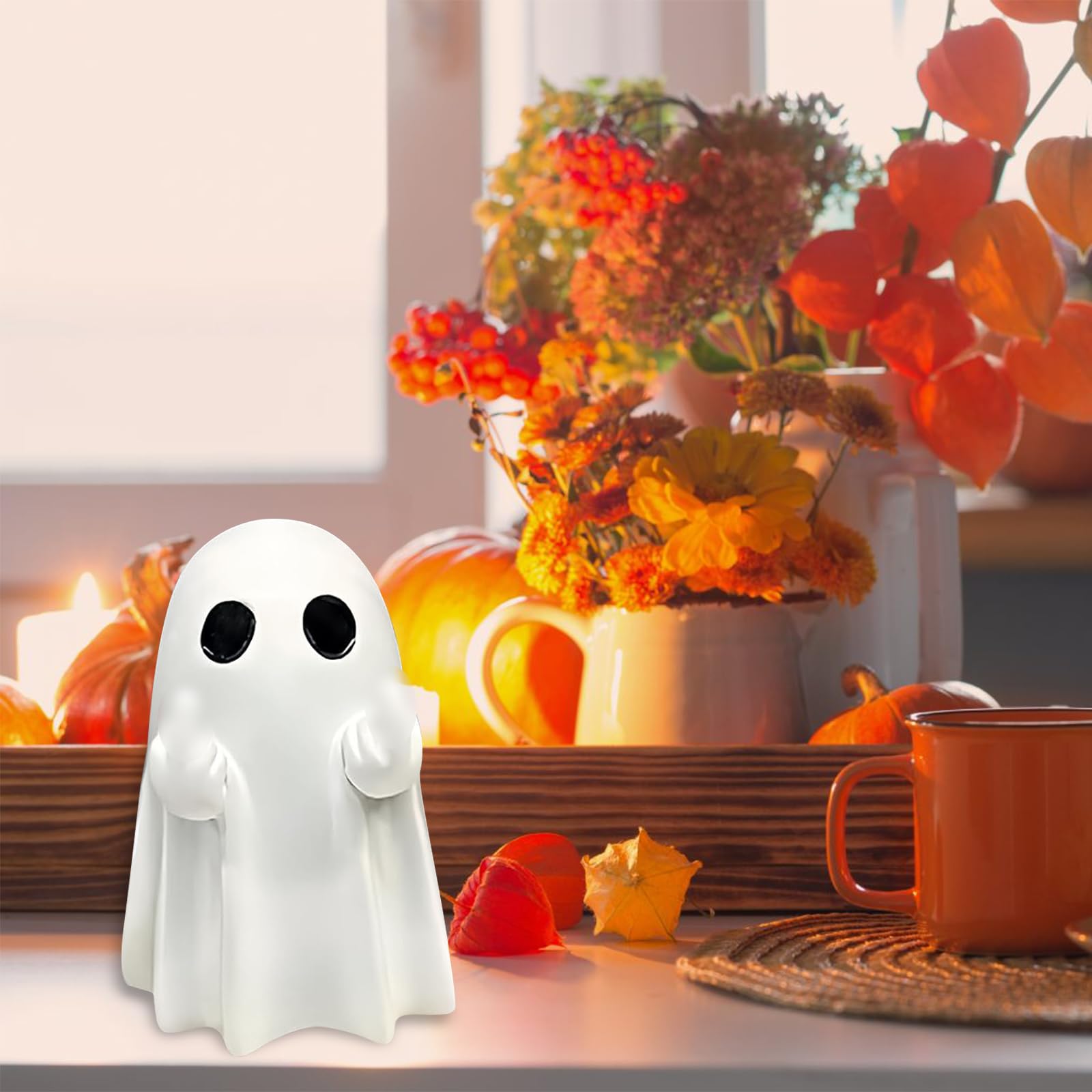CHENBOOW Fantasma di Stoffa Bianca,2 Pezzi Grandi Fantasmi di Stoffa Bianca,Decorazione di Halloween,Fantasma in Piedi Illuminato di Halloween,per Portico Cortile Casa Stregata Giardino