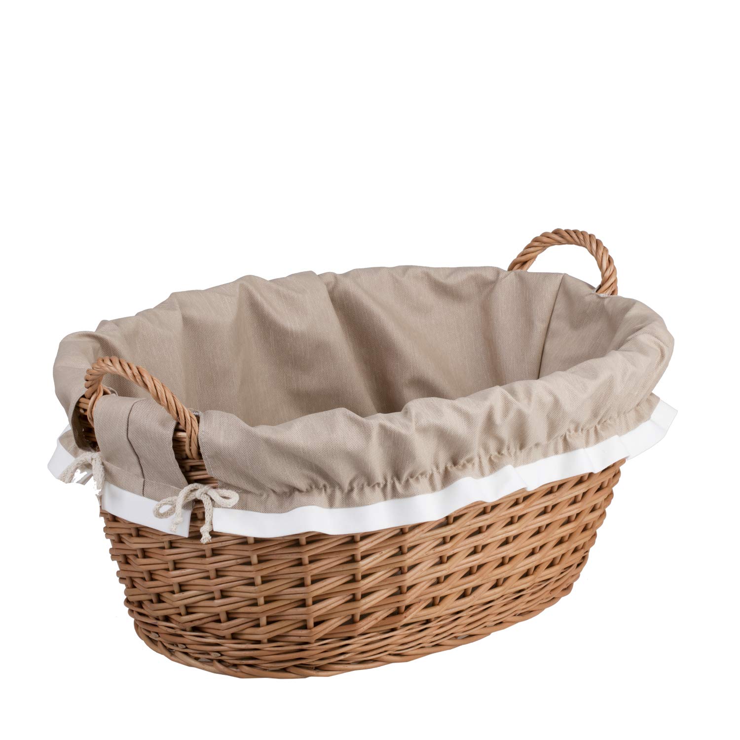 e-wicker24 Owalna miska wiklinowa w naturalnym kolorze, kosz na pranie z wikliny, miska wiklinowa w kolorze naturalnym, kosz wiklinowy w kształcie wanny (beżowy)