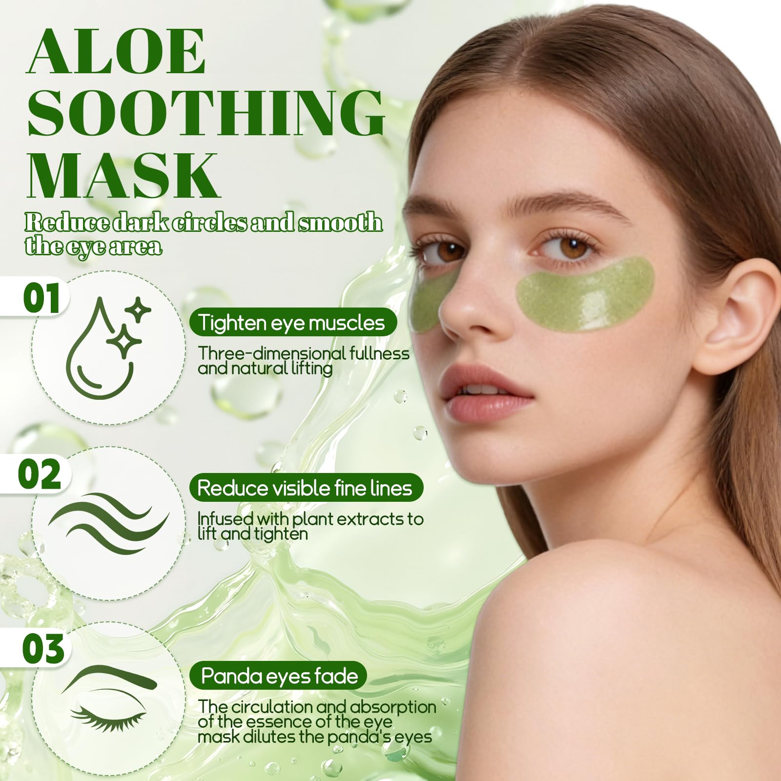 60 Pcs Maschera Occhi di Aloe Vera, Patch Contorno Occhi con Acido Ialuronico, Patch Occhiaie e Borse Contorno Occhi Idratante, Migliora e Rassoda la Pelle degli, Donne e Uomini - 2