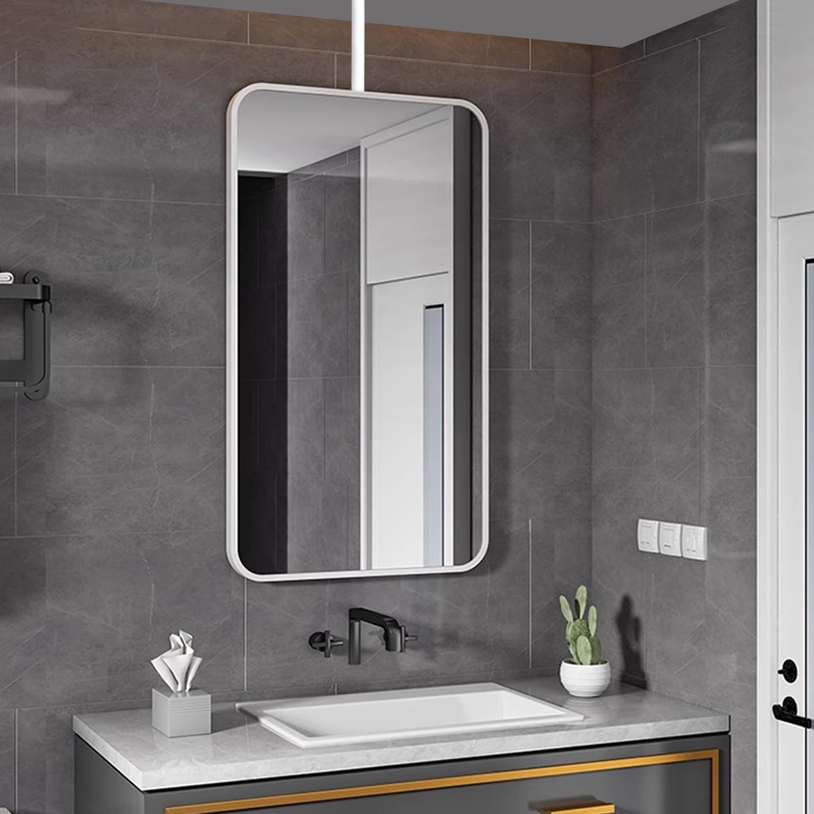 Miroir décoratif suspendu avec cadre blanc moderne 40cmx60cm