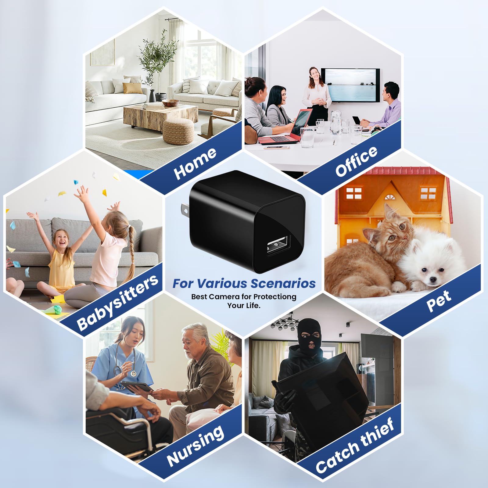 Cámara oculta 1080P WiFi cargador USB cámara espía cámara – Cámara de niñera con visión nocturna y detección de movimiento, cámara de seguridad inalámbrica pequeña interior para el hogar/bebé