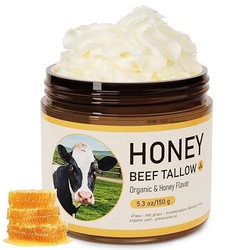 Sargo de ternera para la piel, sebo y bálsamo de miel, Sarga de carne de res alimentada con pasto para todo tipo de piel, crema hidratante facial de