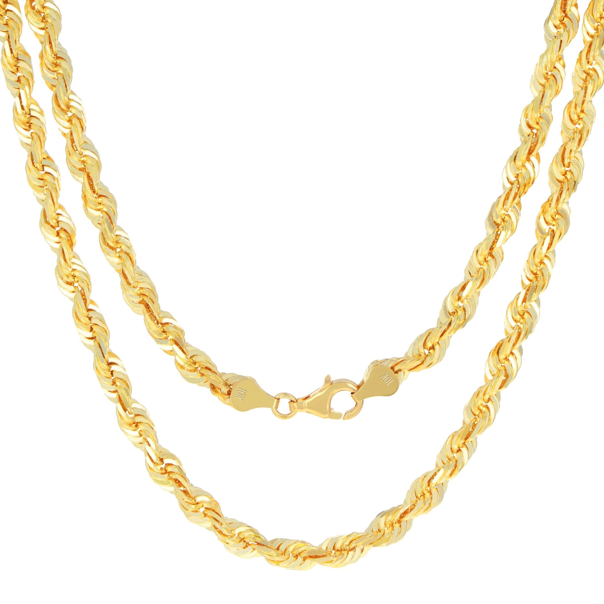 Nuragold 10k Real Yellow Gold 6mm Rope Chain Diamond Cut Necklace (16"-30") Italian Jewelry for Men & Women