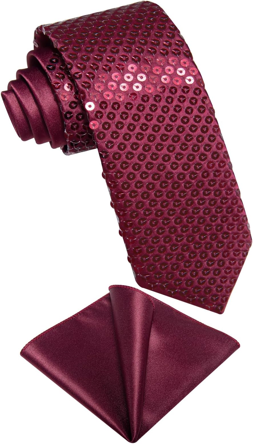DiBanGuSkinny Sequin Ties for Men Solid Satin Tie and Pocket Square Set Wedding Party Business Formal Necktie