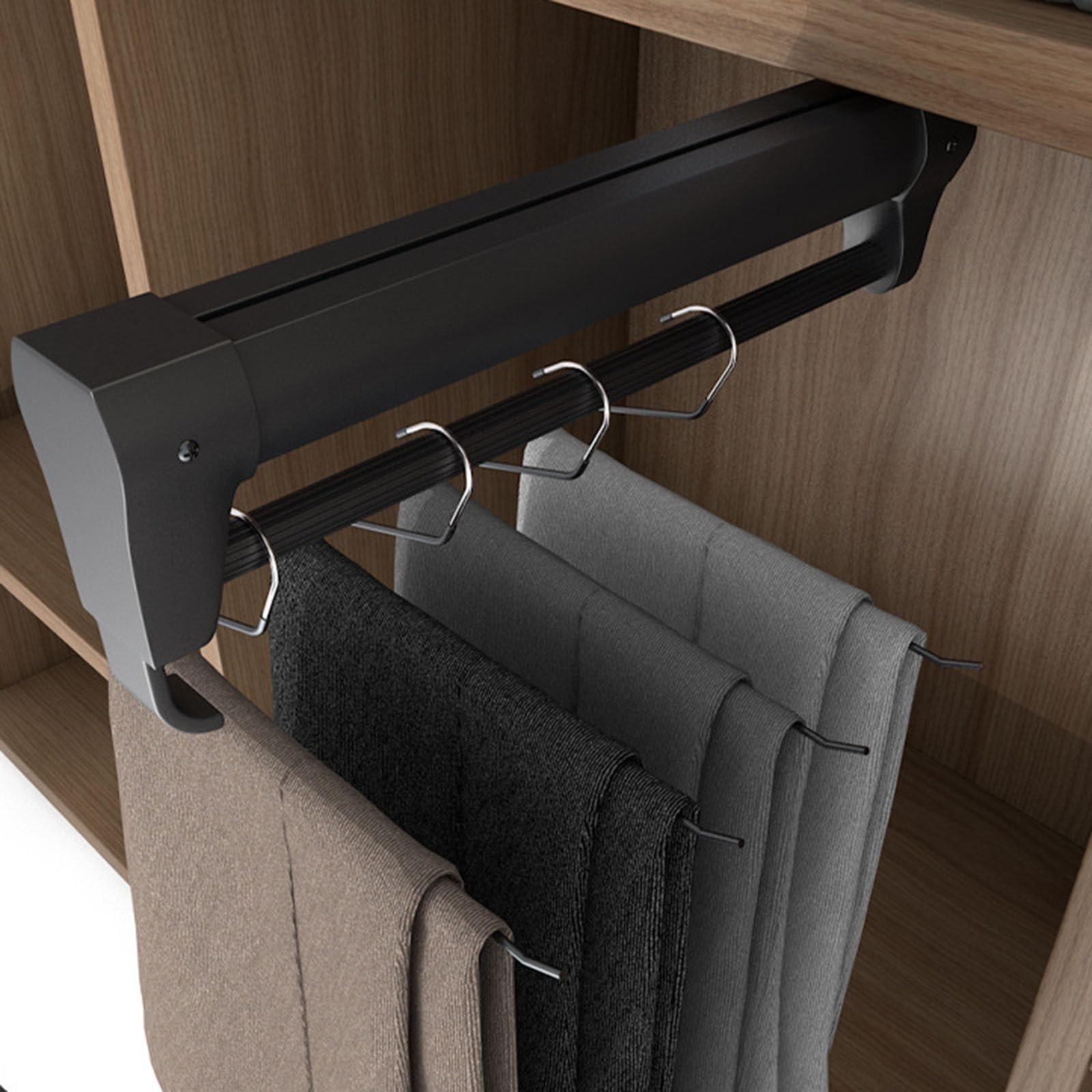 Porte-pantalons rétractable pour optimiser une petite armoire encombrée