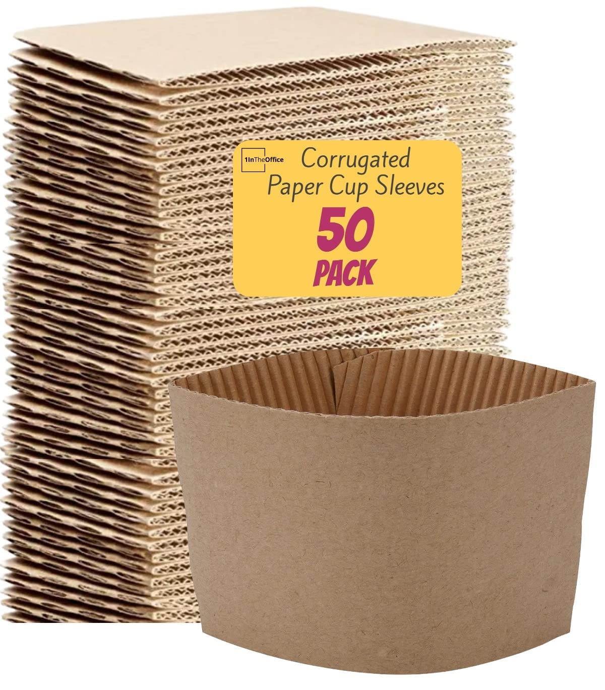50 x Kraft Takeaway Coffee Cup Sleeves for Cardboard Paper Cups [50 Count, 10oz 12oz 16oz 20oz] Tea Beverage Insulator and Hand Protection for Paper cup Sleeves for Hot or Cold Drinks