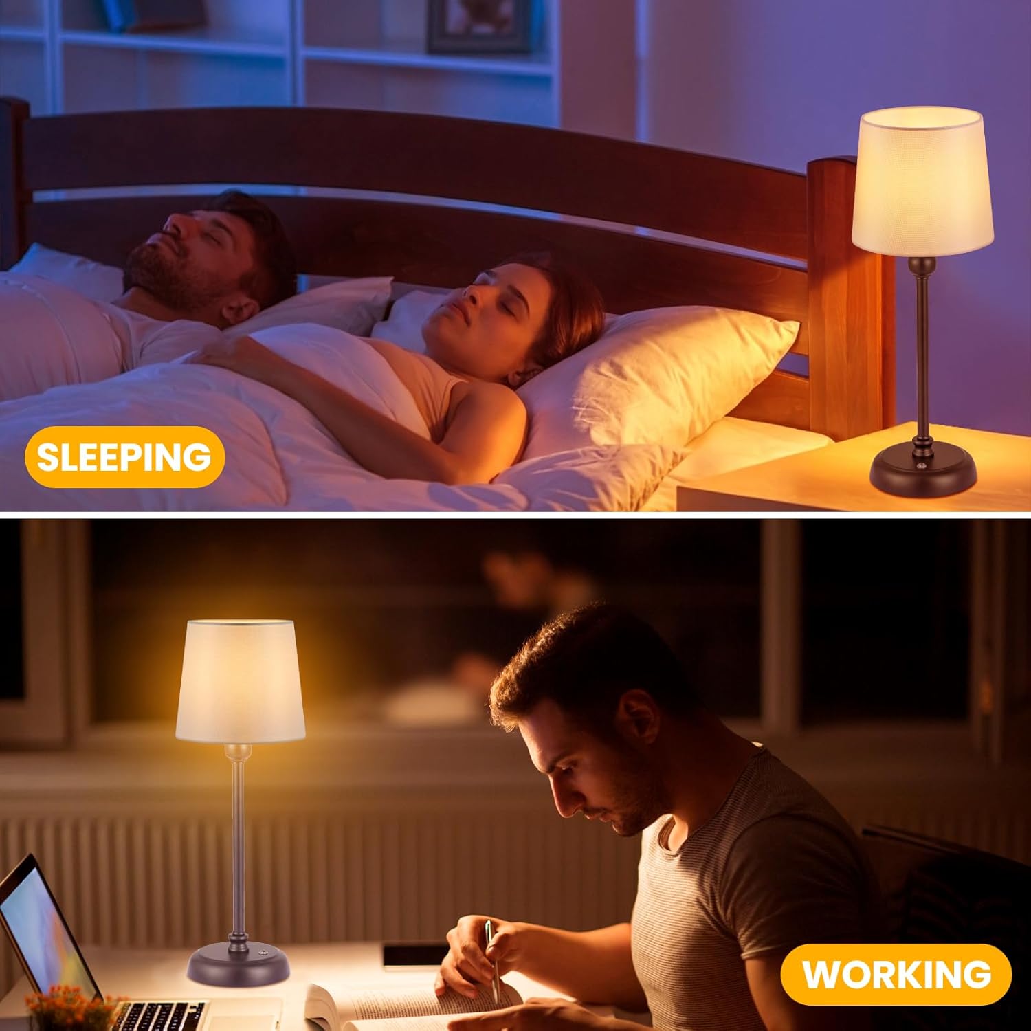 Small Cordless Table Lamp Touch Control, 6000mAh Battery Powered, Low Battery Reminder, Bedside Night Lamp can Stepless Dimming, Portable Table Lamp for Restaurant/Bedroom/Offices/Cafe (Black, High)