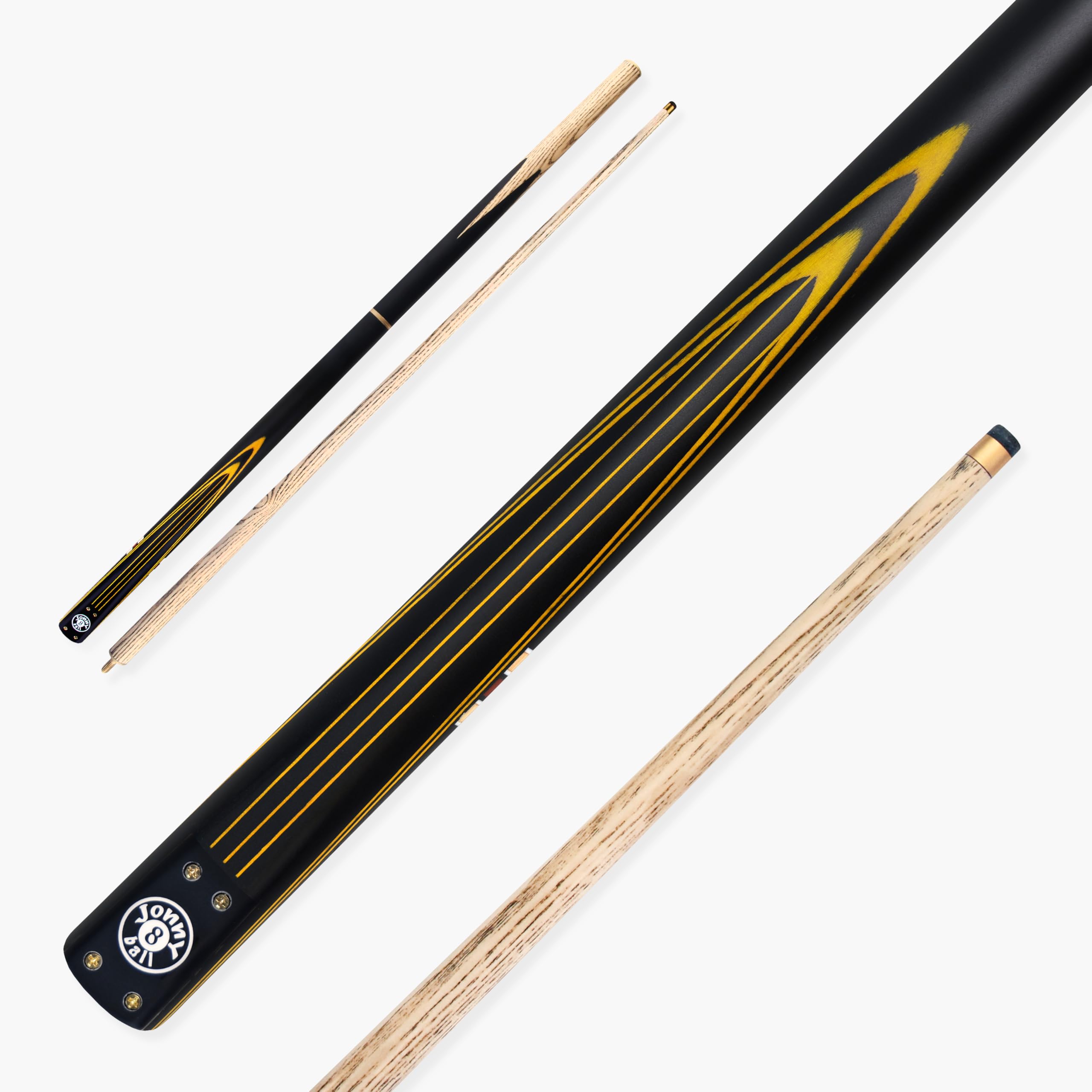 Jonny 8 Ball Traditional Range 57 Inch 3 Piece Centre Jointed Length Adjustable Snooker Pool Cue 9mm Tip - Shorten to 44 Inch (Yellow Powerline) — image 1