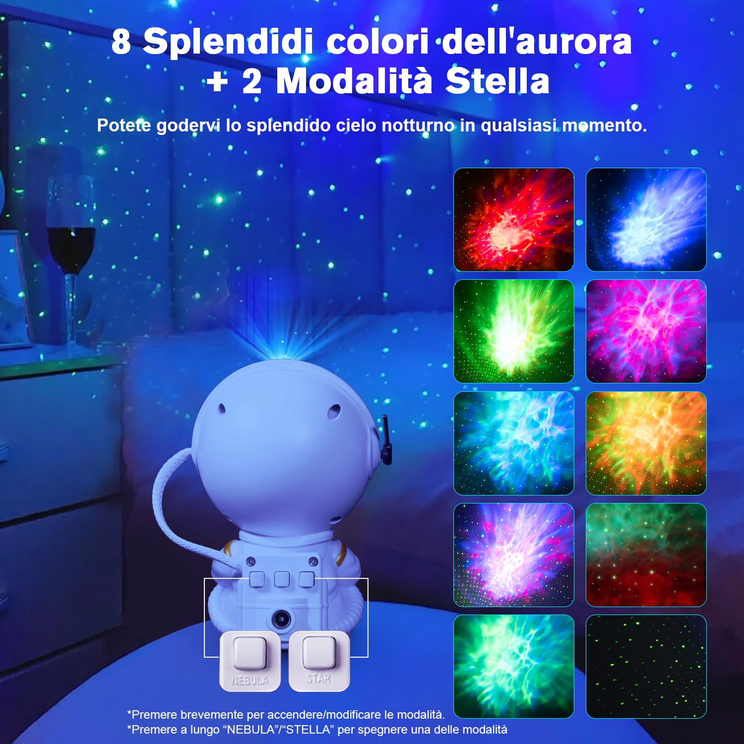 Carehabi Astronauta Proiettore Stelle Soffitto Telecomando, Galaxy Projector a Luminosità Regolabile con 26 Modalità di Notte Stellata, Proiettore Galassia Come Regalo per Bambini, Adulti