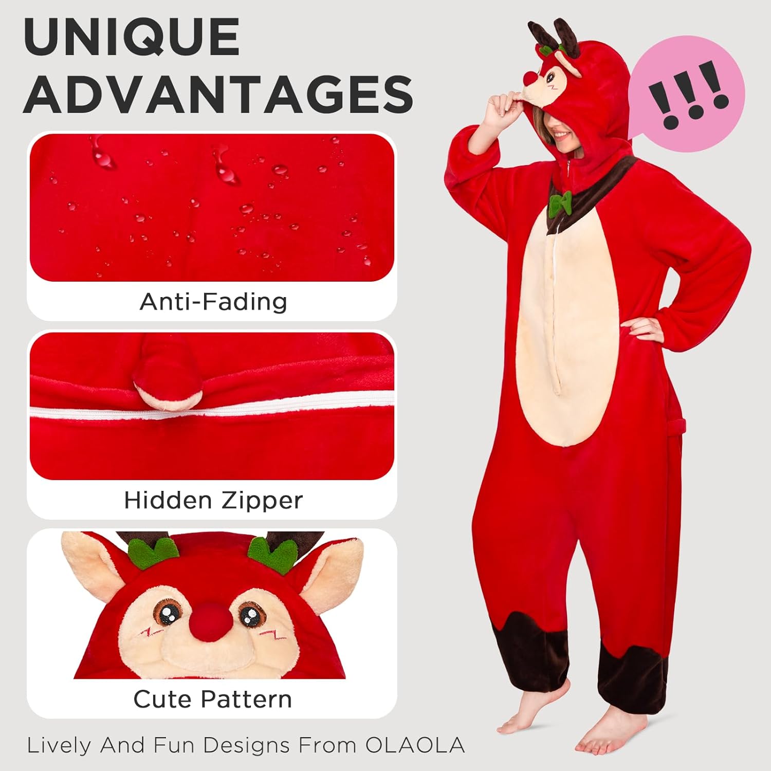 OLAOLA Adult Onesie, Unisex Animal Cosplay Costume, Flannel Pajamas One Piece Halloween Sleepwear - Image 3