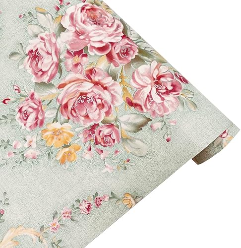 LovingWay Rollo de papel tapiz de 14.7 pies con diseño floral retro de 17.7 x 177 pulgadas, autoadhesivo, para cajón, cajón, cajas organizadoras de