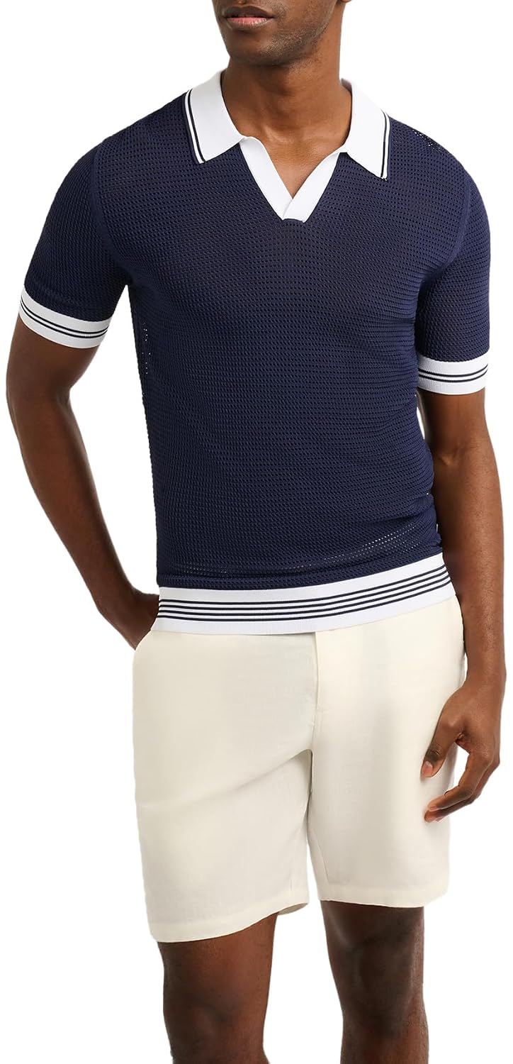 Onia-Mesh Knit Polo-Solid-Deep Navy/White-M