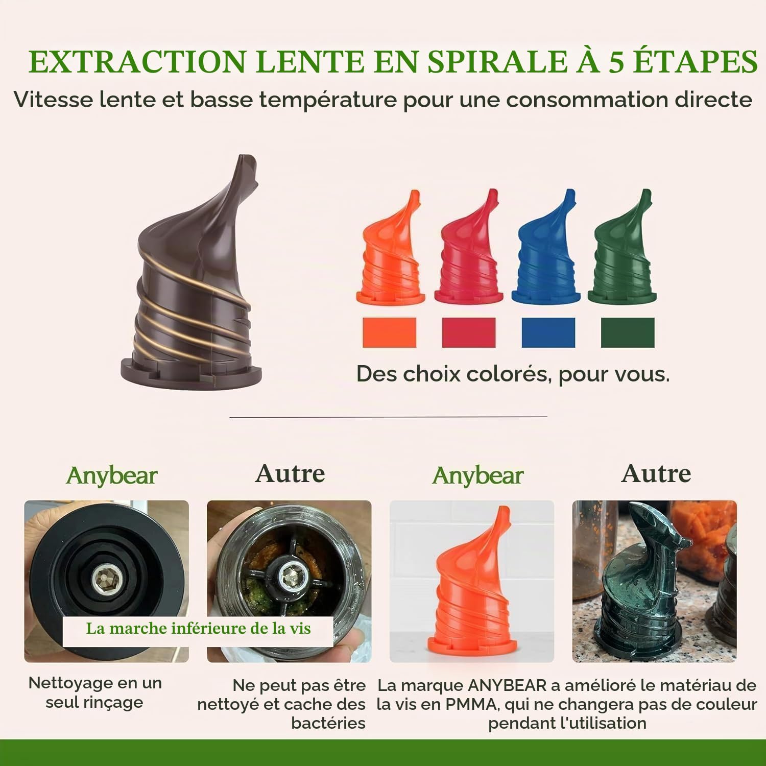 Anybear Extracteur de Jus à Froid, 200W Masticien Extracteur de Jus, 110cm Grande Gamelle pour Fruits et Légumes Entiers, Extracteur de jus Lent, Matériaux Tritan, Sans BPA (argent)