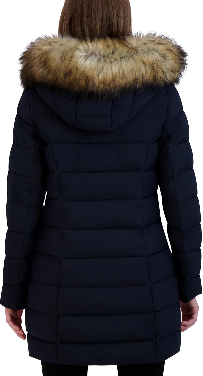 Laundry by Shelli Segal Women's Stretch Quilted Puffer Jacket – Long Winter Coat With Faux Fur Hood - Image 4