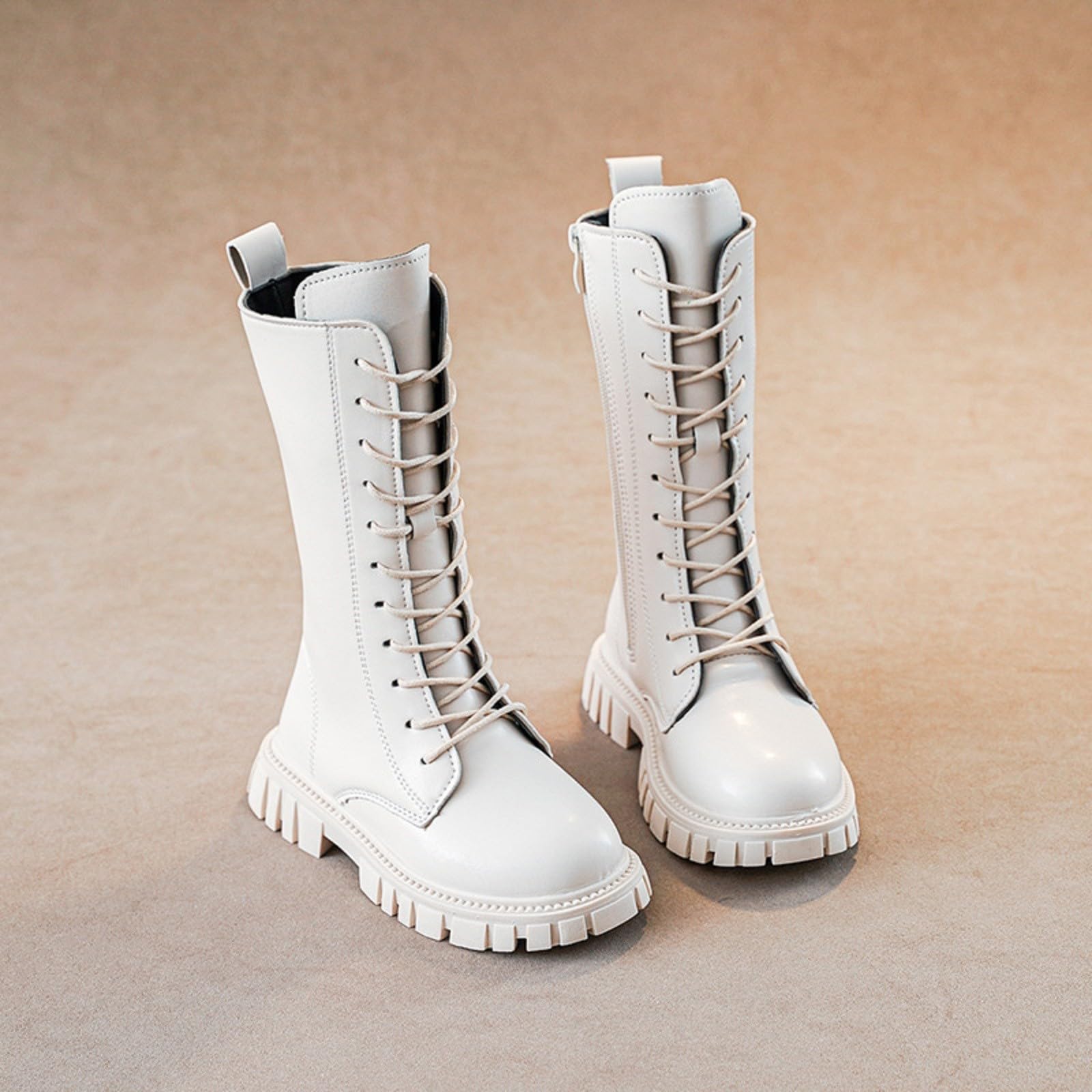 Botas Niña Altas hasta La Rodilla Botas Altas Botas De Combate Blancas Zapatos para Niña Zapatos Escolares De Piel SintéTica con Cordones Y Cremallera Lateral Punk Goth Boot De Princesa De Goma