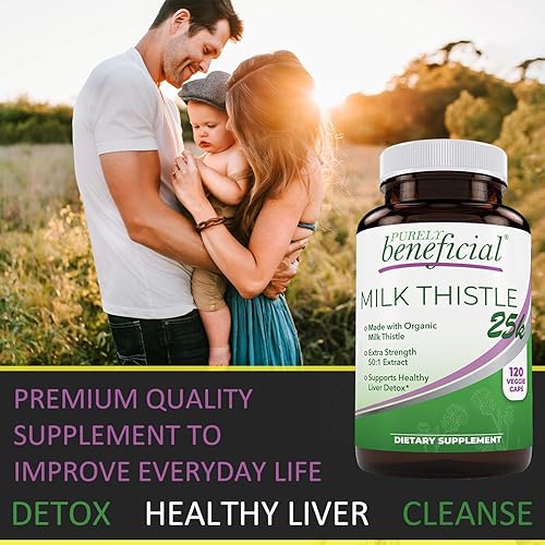 Miniatura 3 de PURELY beneficial Cápsulas orgánicas de cardo mariano, extracto de cardo mariano 50:1, silybum marianum 25000 mg de fuerza, limpieza hepática