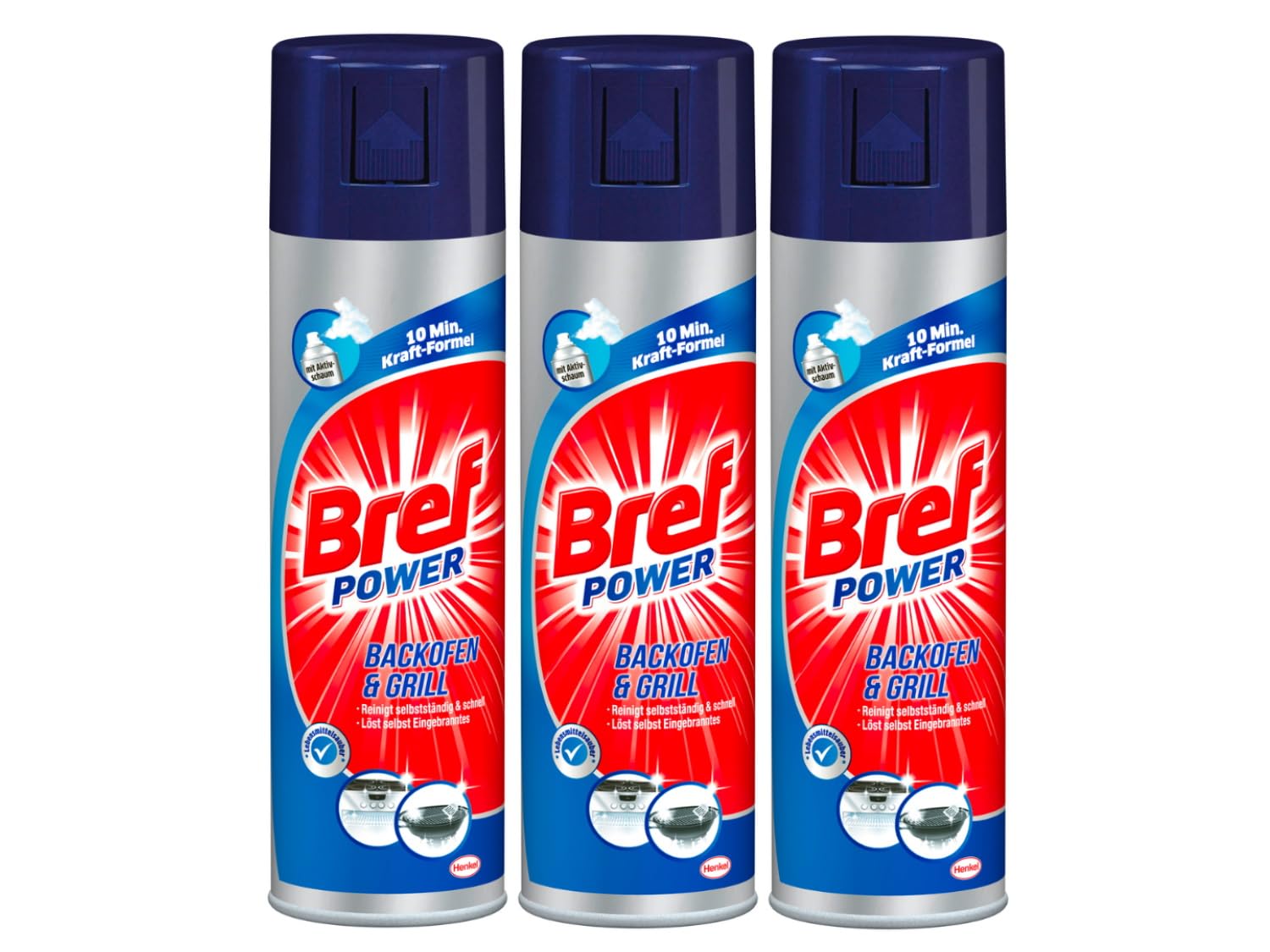 Bref Power Forno & Grill (3 x 500 ml), detergente per forno con schiuma attiva, rimuove anche le incrostazioni più ostinate