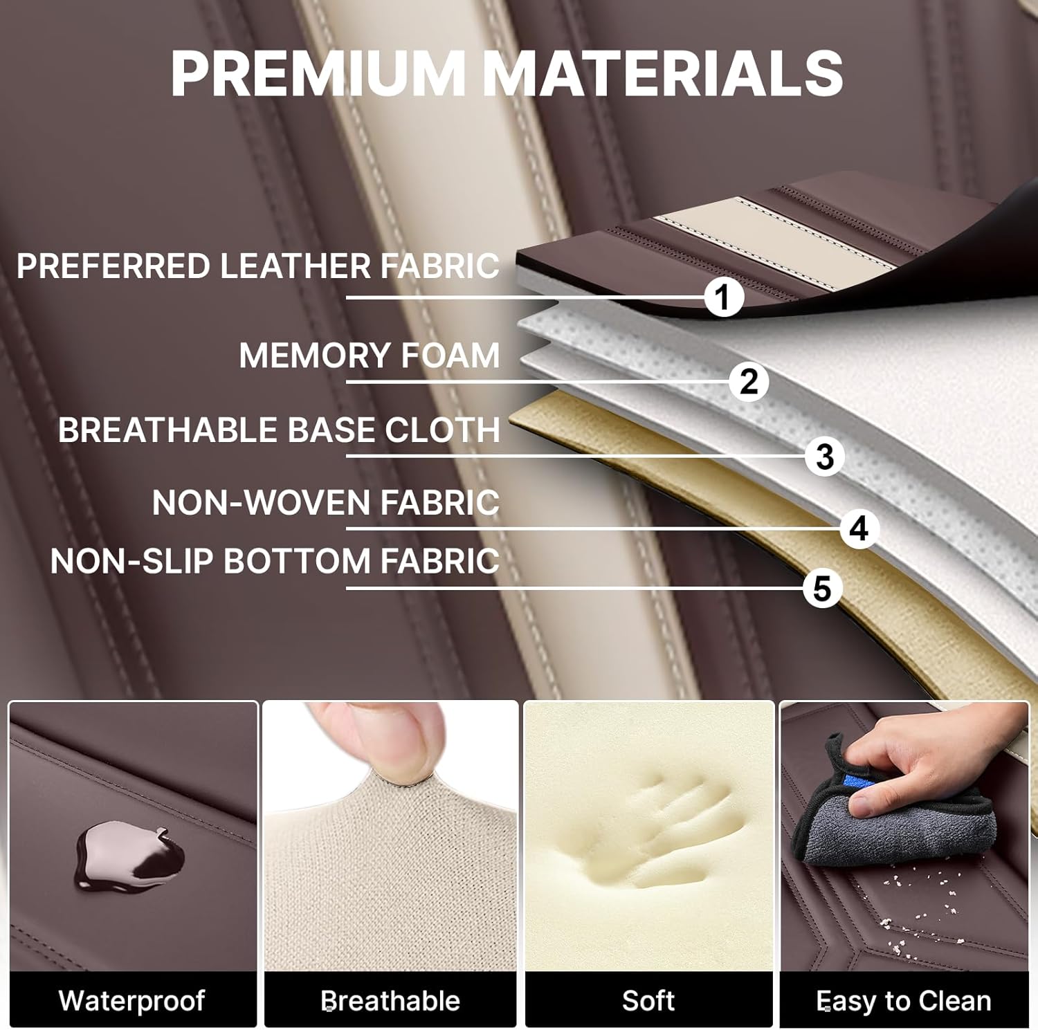 Car Seat Cover for Lexus ES 350 2007-2025,Leather Seat Cover for Car,Breathable Vehicle Cushions Cover Waterproof Protectors Seat Protector, (Full Set,Beige&Brown)