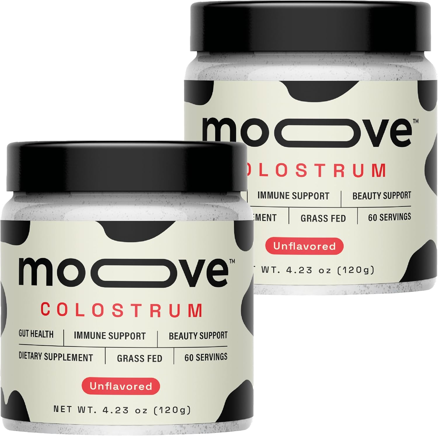 MOOVE Bovine Colostrum Powder Unflavored, Grass-Fed Dutch Cows, Immune & Gut Support, Natural Protein, Superfood for Energy & Recovery - 2 Pack of 4.23oz