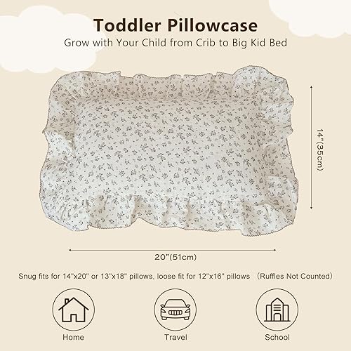 Vista 143 de BuLuTu Funda de almohada de muselina de algodón para niños pequeños, tamaño estándar, estampado de flores de Galsang, suave funda de almohada