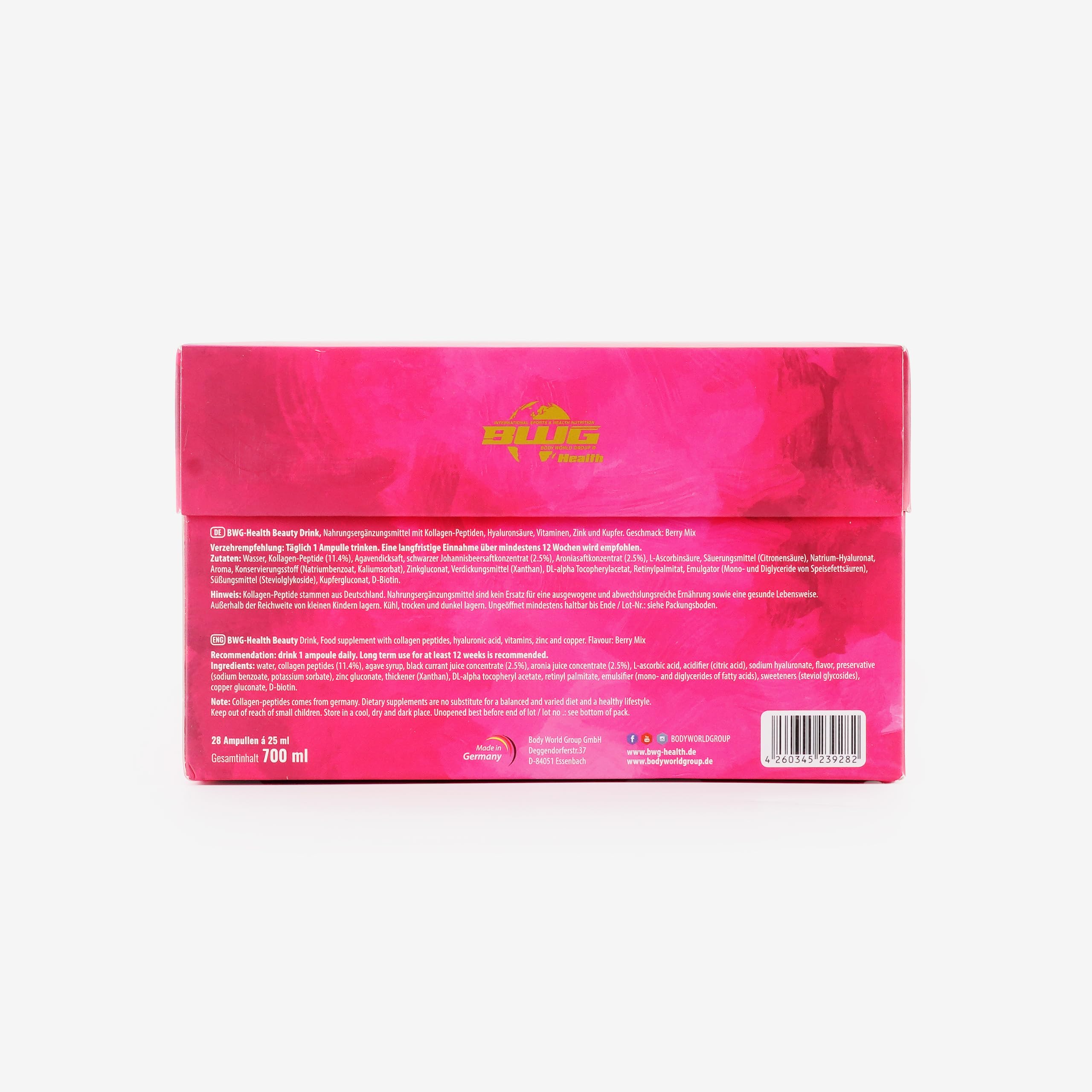 BWG Health Beauty Drink Kollagen-Peptide, Berry Mix, 28 Trinkampullen | Kollagen-Peptide 3000 mg
