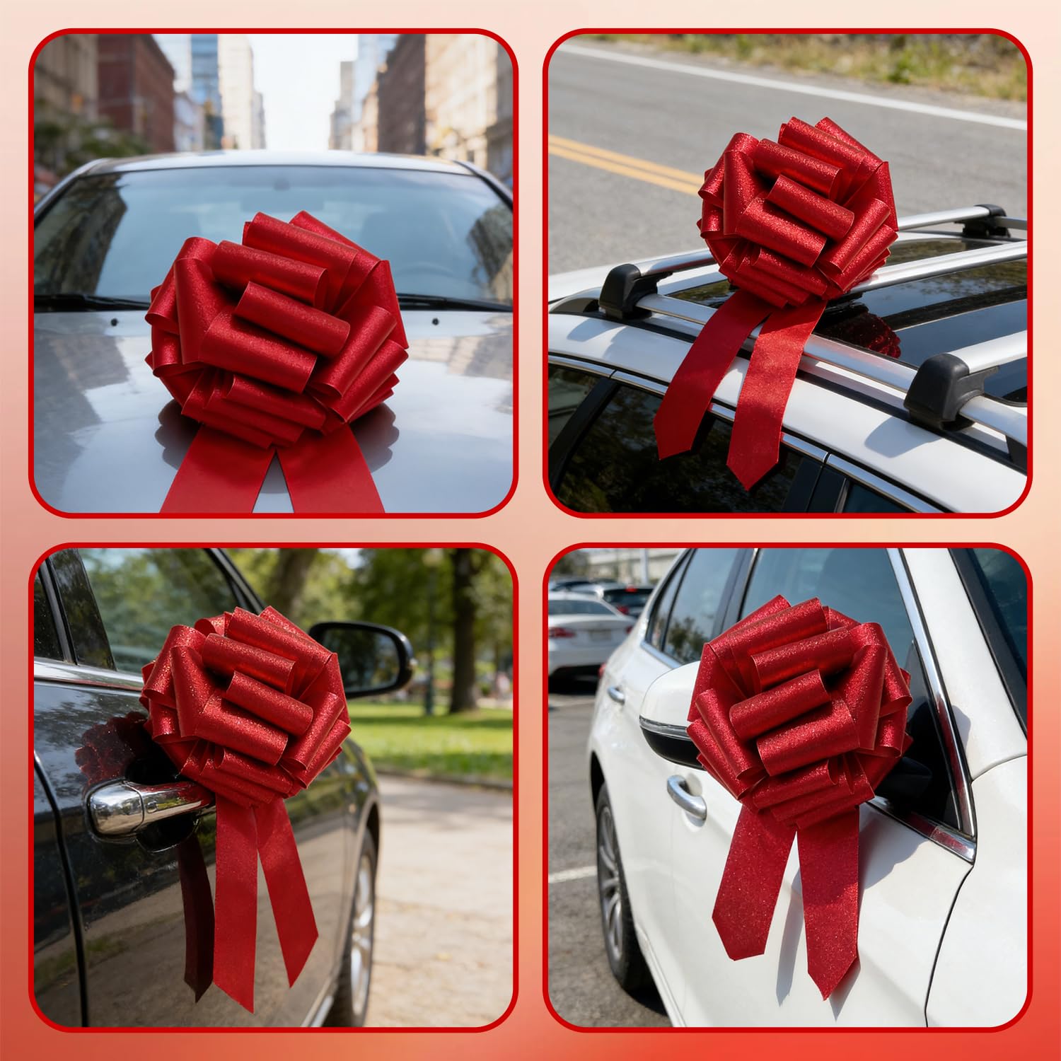 Lazo Rojo Grande 30 cm, Lazos para Envolver Regalos, Lazo para Bodas, Coches, Cestas, Puerta, Decoración de Navidad, Rojo Mate
