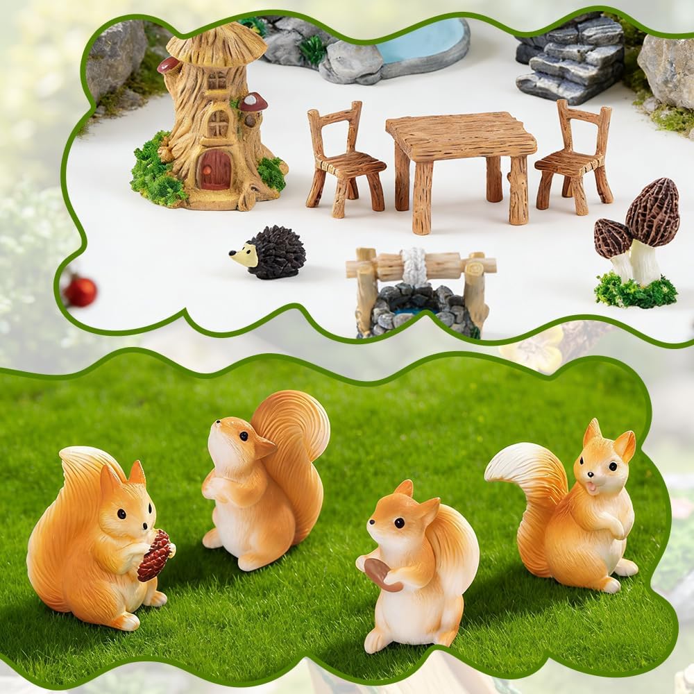 28pcs Fairy Garden Accessories, Miniature Garden Ornaments Landscape Decorations Mini Fairy Figures Animal Plant for DIY Terrarium Potted Plants Dollhouse Desk Decor