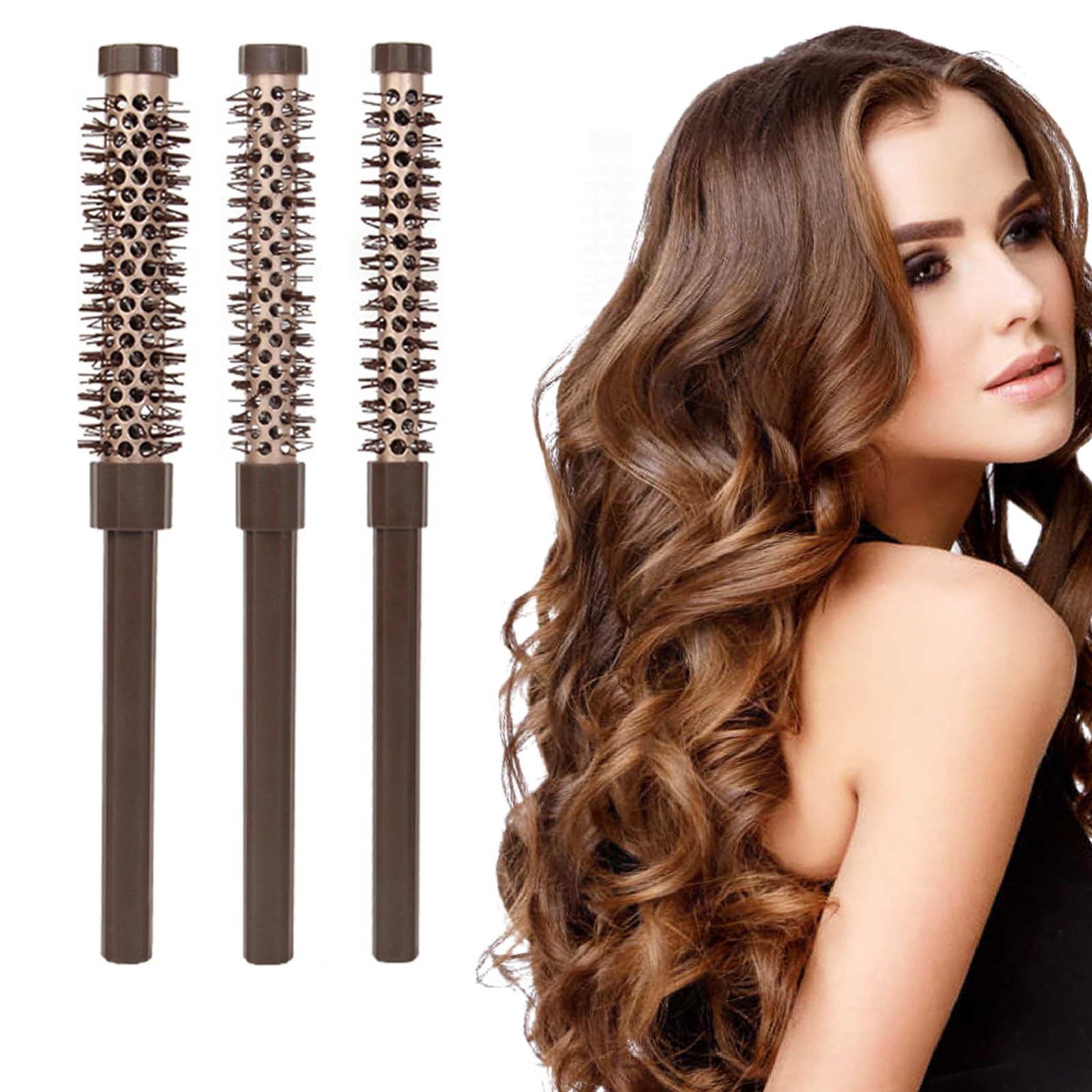 Rundbürste Klein, 3 Stück Fönbürste Rundbürste, Haarbürste Rund mit Aluminiumrohr, Perfekt für Schnelles Styling, Volumen und Sanfte Pflege von Kurzem Bis Mittellangem Haar, Geeignet, Damen und Herren