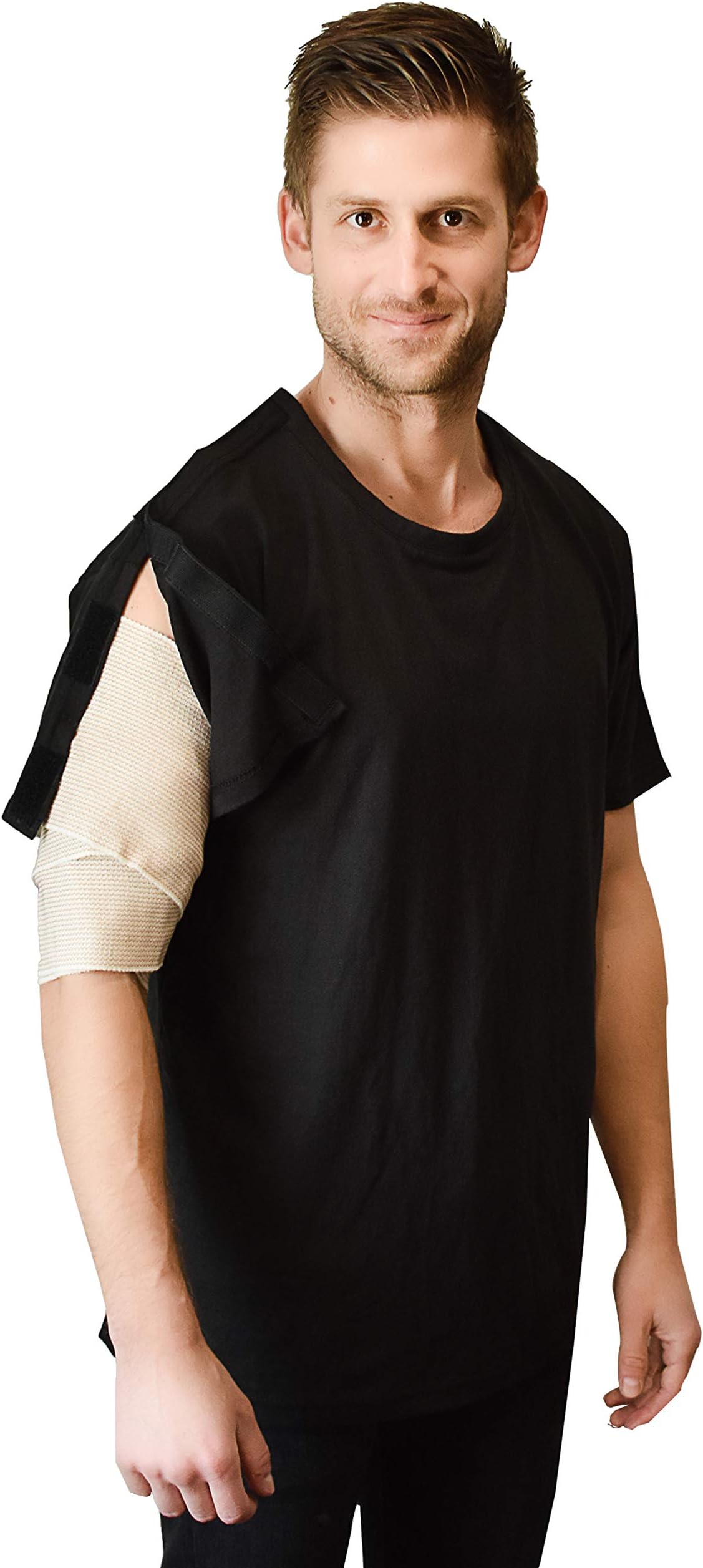 Inspired Comforts Unisex Stick On Shoulder Access Post Surgery Crew Neck Shirt