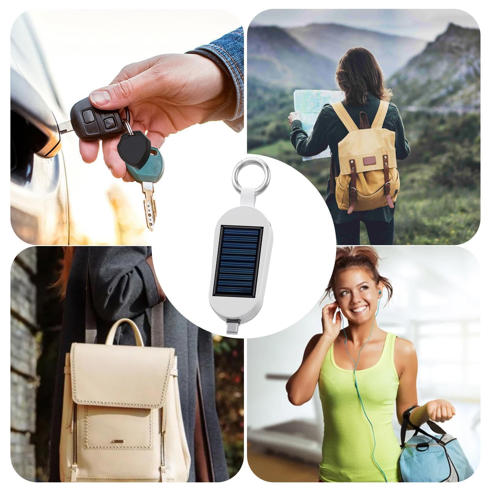 Chargeur de téléphone solaire – 3000 mAh Type C Banque portable avec porte-clés | Charge pour montre sans fil | 11 x 7,8 x 3,6 cm | Chargeur de voyage compact à énergie solaire pour camping en plein