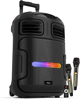 FINGERS RollingParties-51 Bluetooth Trolley Speaker with Powerful 50 W Deep Bass, RGB Lights, 15-Hour, Bundled 2 Wireless Mics & Additional 2 Mics (Rich Black)