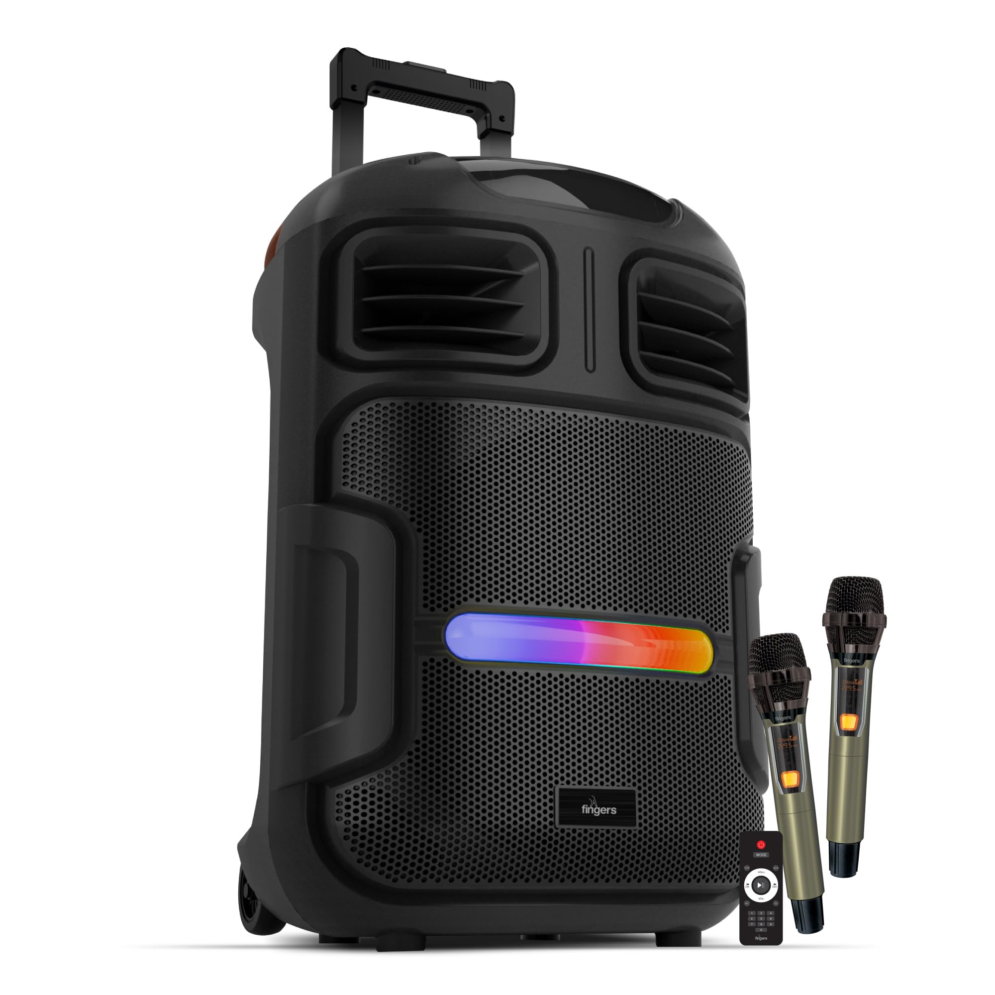 FINGERS RollingParties-51 Bluetooth Trolley Speaker with Powerful 50 W Deep Bass, RGB Lights, 15-Hour, Bundled 2 Wireless Mics & Additional 2 Mics (Rich Black)-picture-10