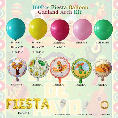 Miniatura 2 de Kit de arco de guirnalda de globos de fiesta del Cinco de Mayo, 160 globos de arco iris, rosa, rojo, rosa, azul, amarillo, verde, azul, para