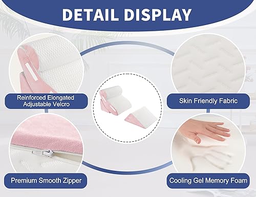 Miniatura 4 de Sistema de almohada geriátrica de cuña de 4 piezas, cuñas de cama para ancianos para sentarse o dormir, posicionador corporal poscirugía con base