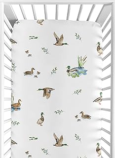 Sweet Jojo Designs Fitted Baby Crib Sheets (Mallard Duck Cottagecore) for Girls/Boys, Infant Nursery, Toddler Room - Standard Size (Watercolor Ducks, Nature, Wildlife, Pond, Lake, Ducklings Lily Pads)