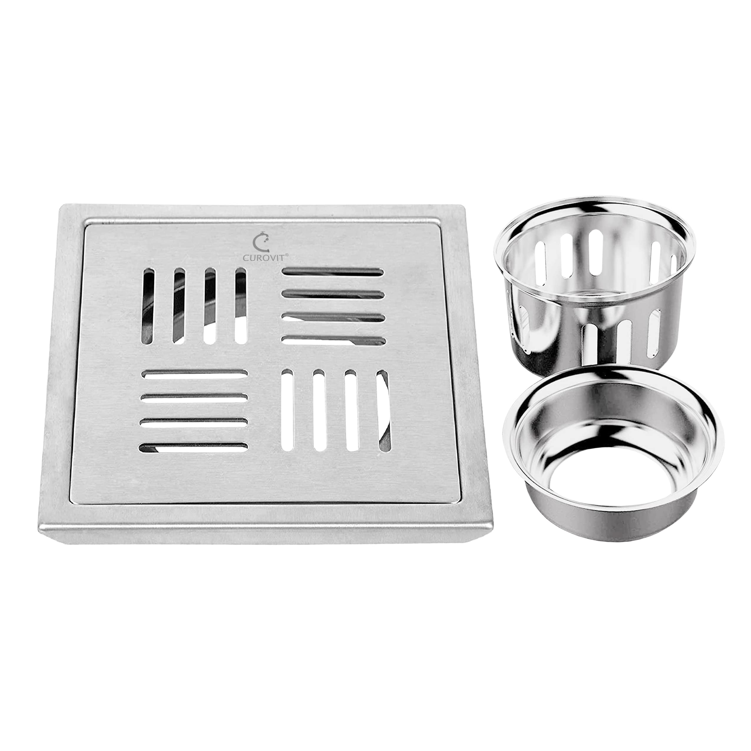 CUROVIT Stainless Steel 5"x5" Fleek Square Plain with Anti-Cockroach Water Drain | Floor Jali for Bathroom & Kitchen. (B09BF7C797) Amazon Price History, Amazon Price Tracker