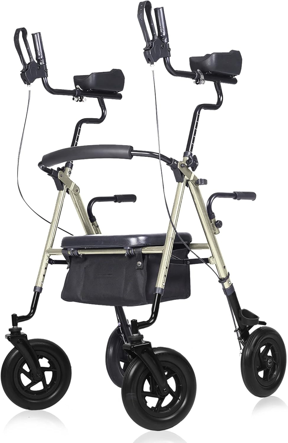 ELENKER AllTerrain Upright Rollator Walker with Padded Seat, 10
