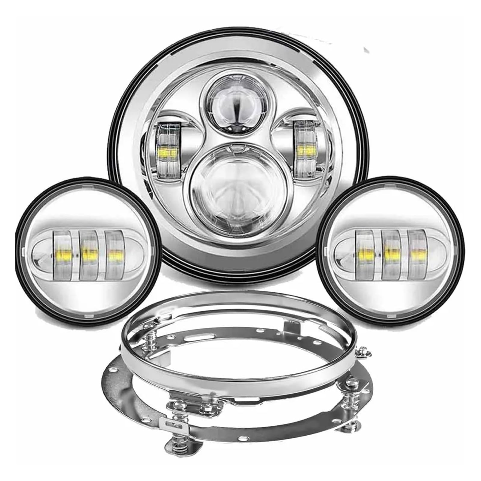 Per Touring Per Electra Per Glide Per Strada Per King Per Faro LED 7 Pollici + Fendinebbia 4.5 Parti Dell'anello Montaggio Con Staffa Fari Per Motociclette(A Set Sliver)