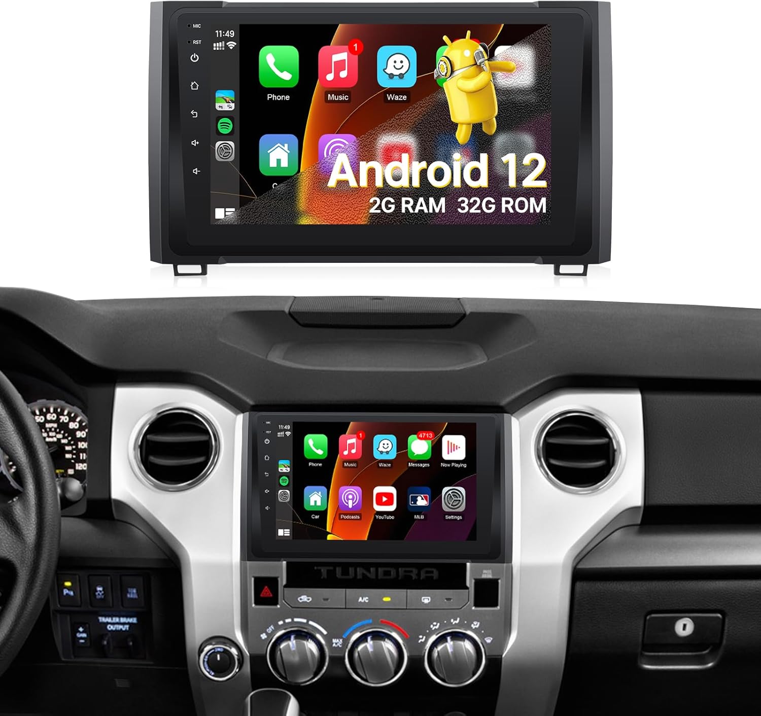 Android 12 Car Radio for Toyota Tundra 2014-2019 Touch Screen, 9Inch Car Stereo for Tundra Head Unit with Carplay, Android Auto, Navi GPS, Bluetooth, WiFi, FM, SWC + Backup Camera - 2+32G