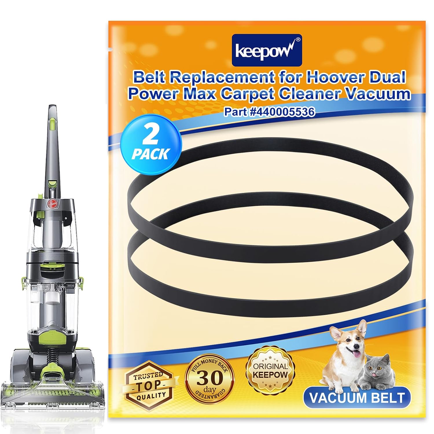 KEEPOW Part #440005536 Replacement Belts Fit for Hoover FH51000 FH51001 FH51002 Dual Power Max Carpet Cleaner (4 Pack