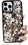 NITITOP Compatible with iPhone 16 Case Cute Brown Leopard Print Floral Flower for Women Girls Glossy PC Hard Back Shockproof Protective Phone Cover - White Lily