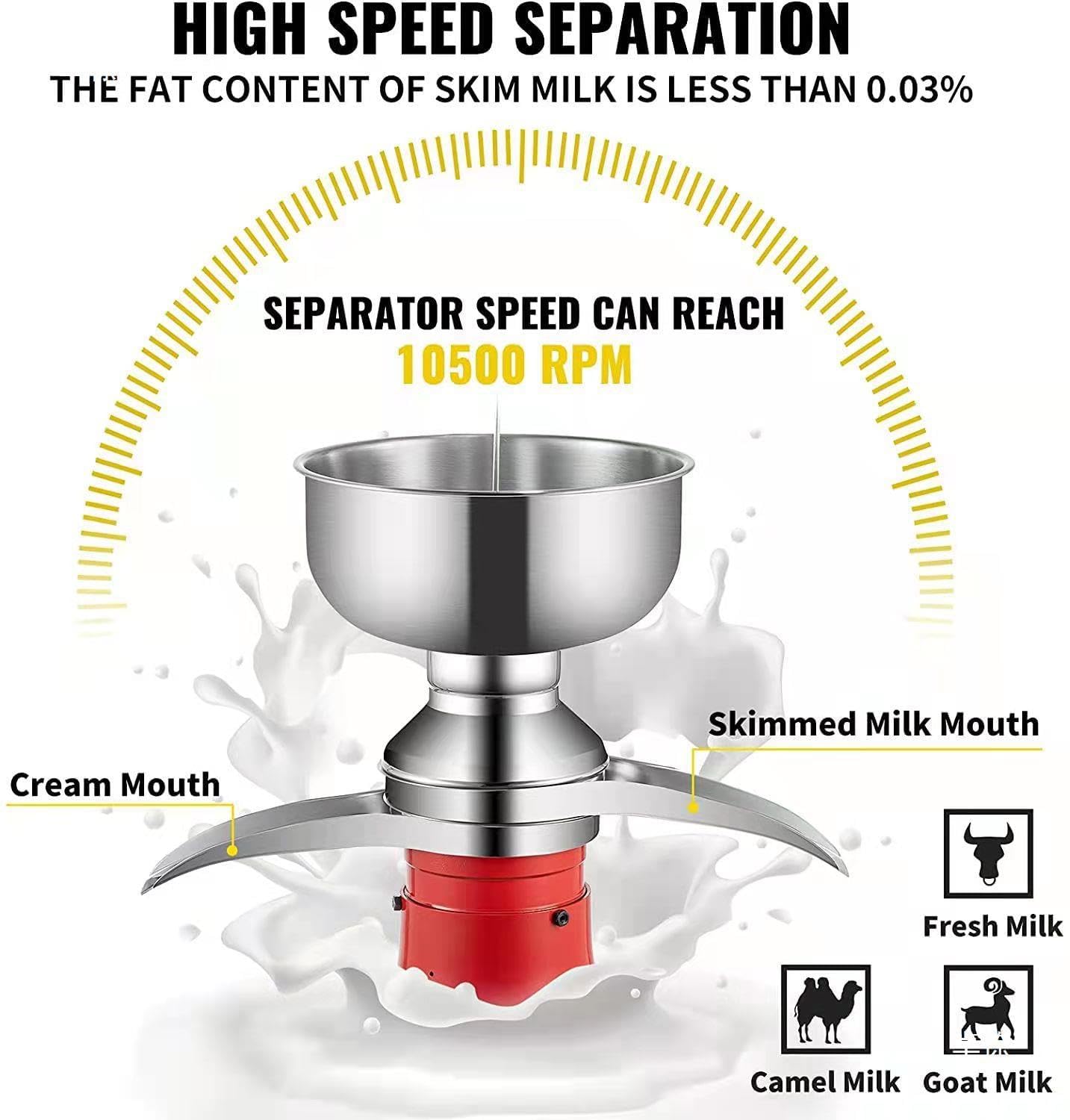 Montalatte, separatore di panna elettrico, separatore di panna e burro da 50 l/h, centrifugo con capacità della ciotola di 8 l, separatore di panna elettrico multifunzionale in acciaio inoss