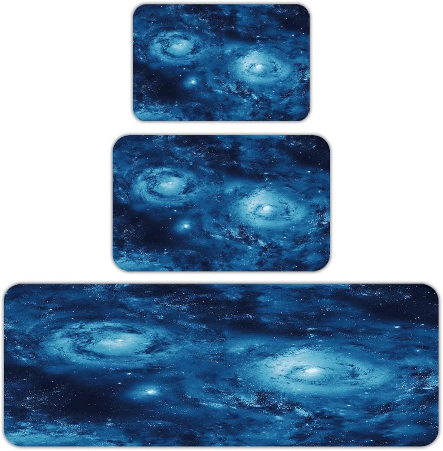 Blue Universe Space Galaxy Kitchen Mat Set of 3 Waterproof Floor Mats Non-Slip Kitchen Rugs Premium Flannel Rug Heavy Duty Standing Mat for Kitchen Home Bathroom Laundry