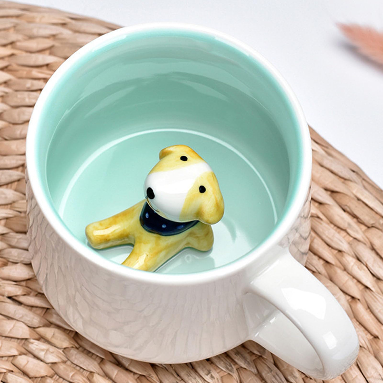 Busnos 3d Hund Keramik Tasse mit Löffel und Untersetzer 350ml Lustige Kaffeetasse Personalisiert Hund Geburtstagsgeschenk für Frauen Kaffeeliebhaber Geschenke für Frauen Mädchen Hundebesitzer